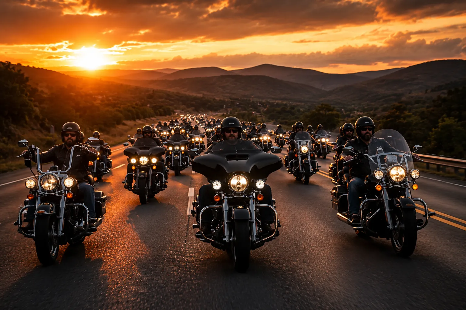 Harley Owners Group members beside their motorcycles