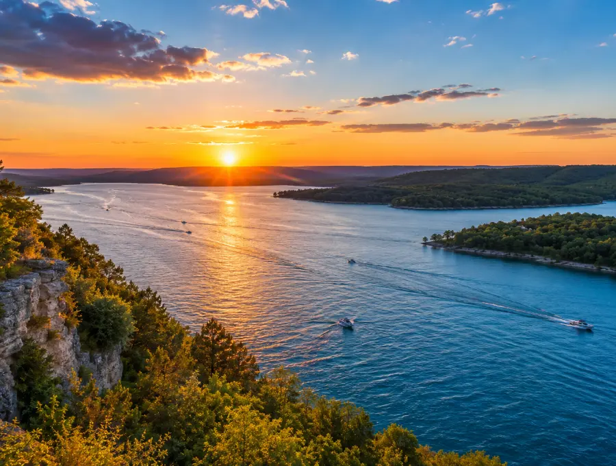 Boats on the clear blue water of Table Rock Lake near Branson