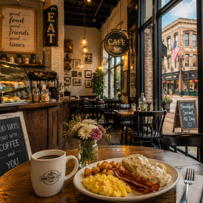 Home-style cafe with breakfast and coffee in Historic Downtown Branson