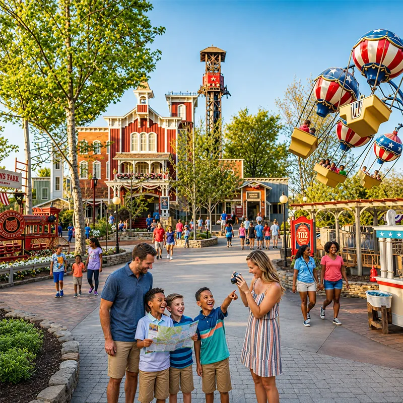 Family rides at The Grand Exposition, Silver Dollar City, Branson